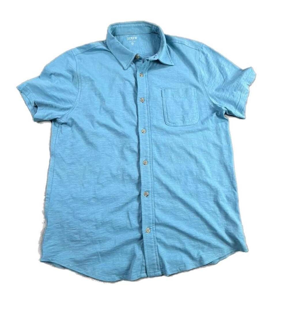 J.Crew Slub Cotton Short-Sleeve Button-Down Shirt Blue Size L